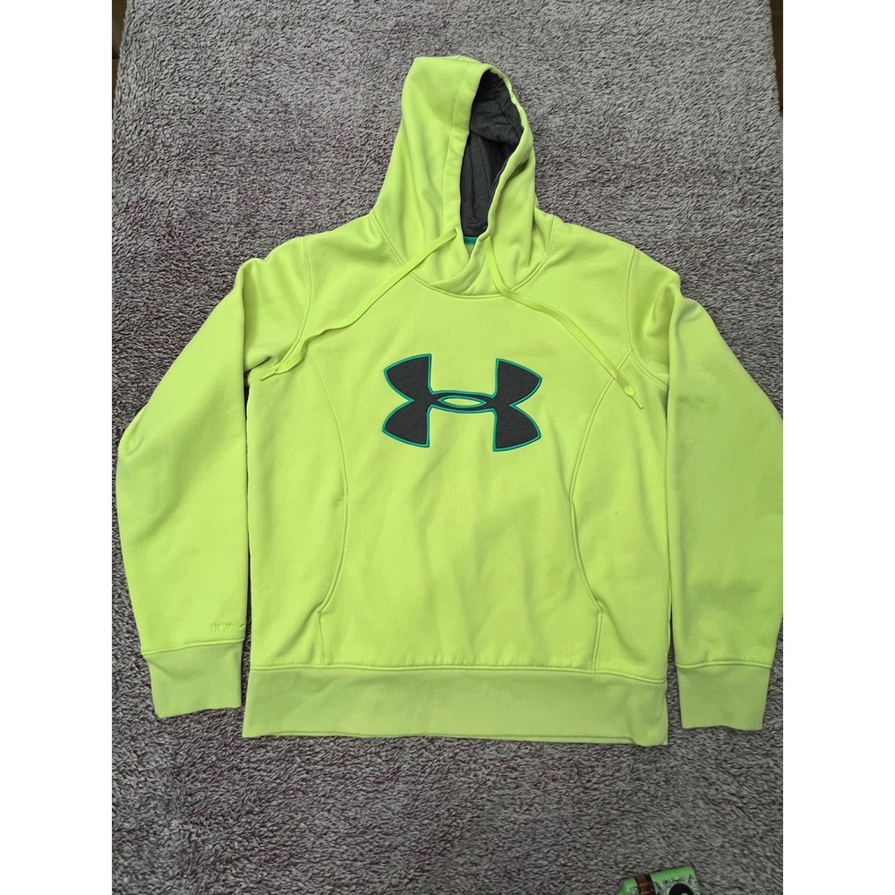 Under Armour ColdGear Womens L Neon Green Storm Hoodie Big Logo Pullover
